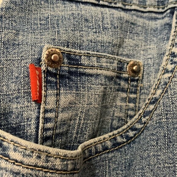 Y2K Stone Jeans Denim Midi Skirt Size 15 Fit 14/16 Back Slit Embroidered Pocket - Picture 5 of 9